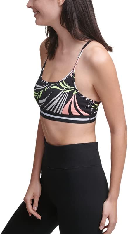 DKNY Women's Dizzy Printed Racerback Medium Impact Sports Bra Atomic Pink,  Size L