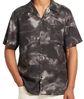 Theory Noll Cloud Print Short Sleeve Button-Up Camp Shirt in Black Size S $165