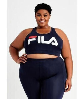 Fila Women's Plus Treasure Chest Graphic Sports Bra Blue Navy Size 3X