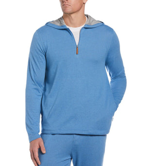 CUBAVERA Men's Heathered 1/4-Zip Hooded Sweater Blue Size L MSRP $70