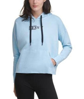 Dkny Womens Sport Logo Hooded Cotton Sweatshirt blue Size S MSRP $70