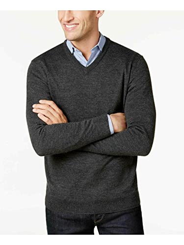 Clubroom Mens Cashmere Gray Lightweight, Heather V Neck Pullover Sweater Size S