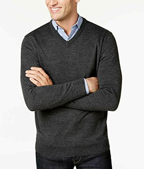 Clubroom Mens Cashmere Gray Lightweight, Heather V Neck Pullover Sweater Size S