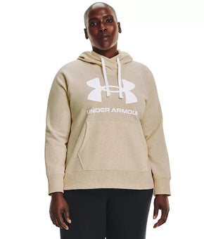 UNDER ARMOUR Plus Size UA Rival Fleece Logo Hoodie Oat Beige Size 2X MSRP $50