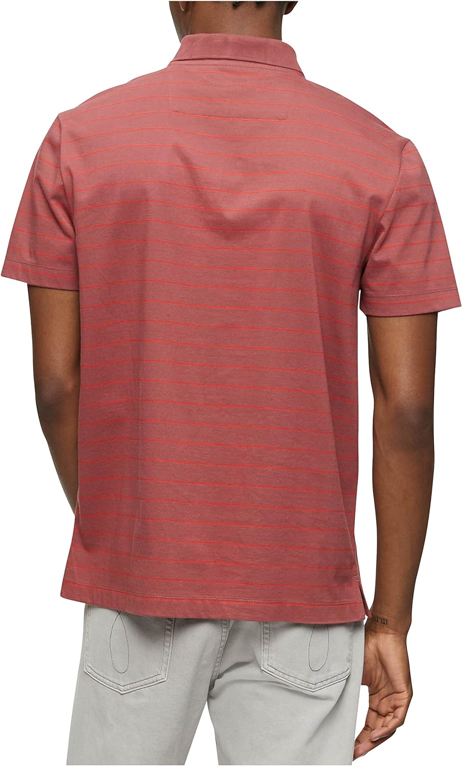 Calvin Klein Men's Smooth Cotton Striped Monogram Logo Polo Shirt, Red Size XS