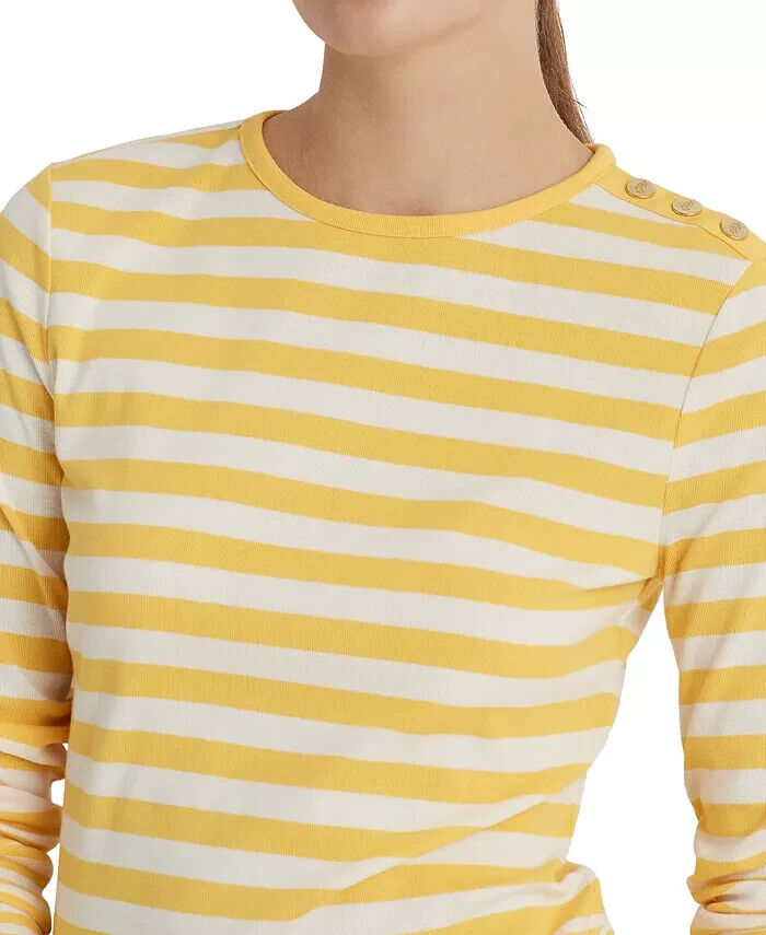 Lauren Ralph Lauren Striped Cotton Shirt White riviera Sun Yellow Size XL $60