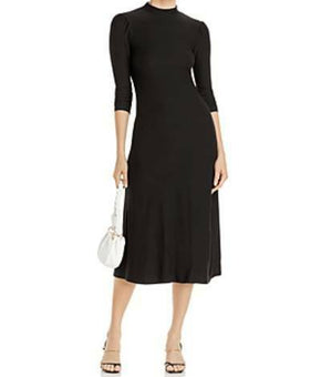 Aqua Womens Black Puff Sleeve Knit Mock Neck Maxi Dress Size S MSRP $68