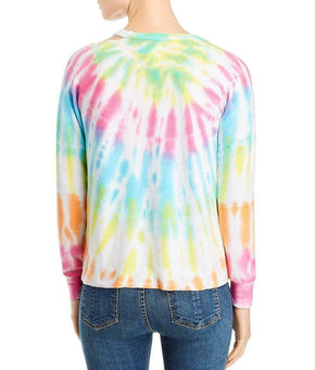 Chaser Womens Tie-Dye Cut Out Sweatshirt Top Shirt Size L Green Pink MSRP $79