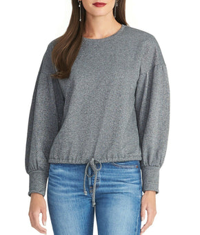 RACHEL Rachel Roy Women Elizabeth Drawstring-Hem Sweater Glitter Grey Size XS