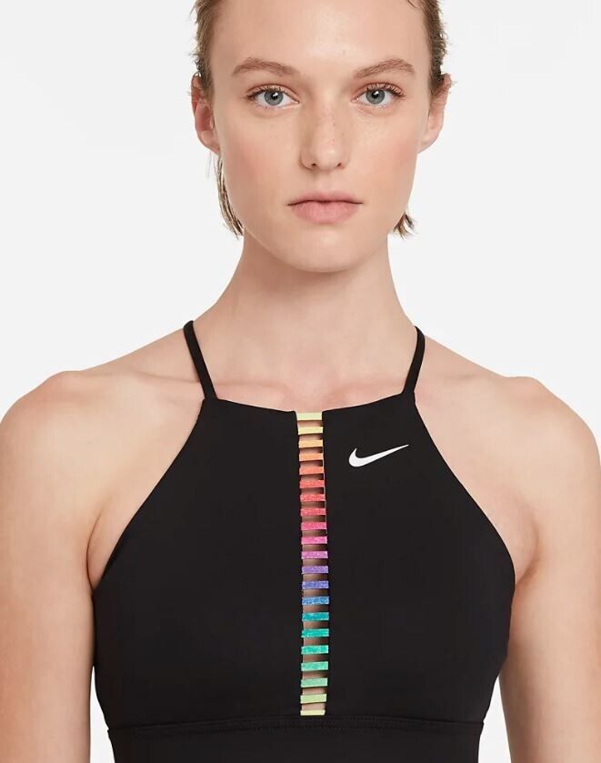Nike Womens Dri-fit Indy Rainbow Ladder Sports Bra black Size XS MSRP $40