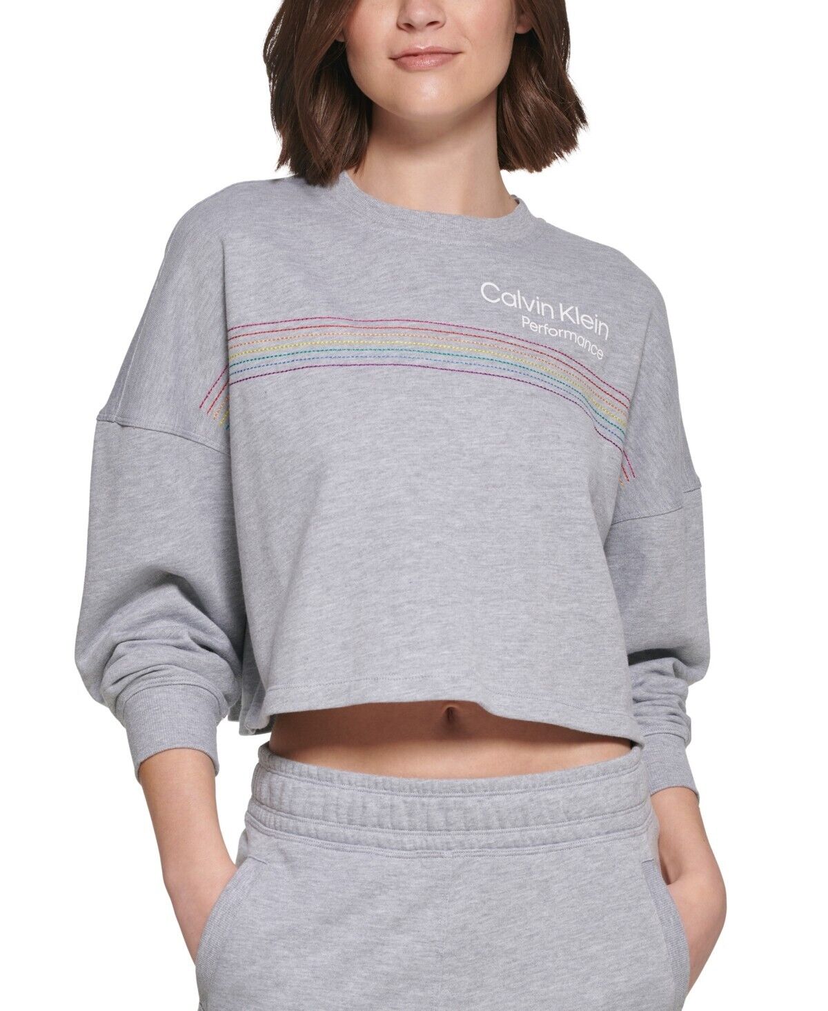 Calvin Klein Women's Pride Embroidered Logo Cropped Sweatshirt Size M 50