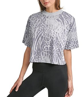 Calvin Klein Womens Performance Cropped Animal-Print T-Shirt Gray Size XL