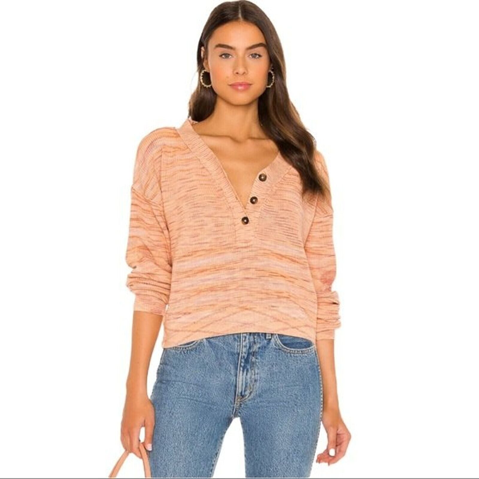 Free People Women's Mercury Henley Sweater Dried Roses Combo Size XS MSRP $108