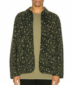 Levi's Men Cheetah Print Green Engineers Coat Medium Jacket Olive Green Size M