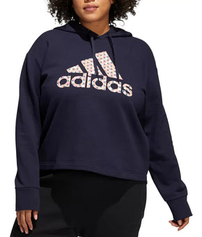 adidas Womens Plus Size Dot-Print Logo Hooded Sweatshirt Size Navy 1X MSRP $55