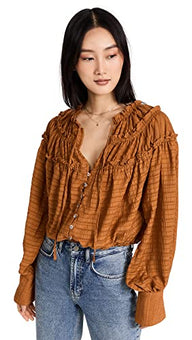 Free People Women's Hailey Blouse, Glazed Ginger, Orange, M