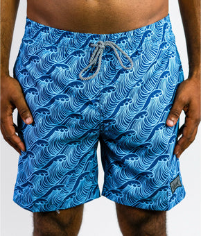 BEAUTIFUL GIANT Men's Beach Swim Pocketed Board Short Blue Size L