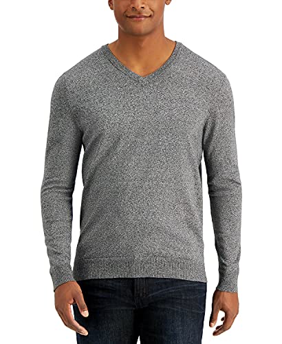 Alfani Mens Sweater Marled Small V-Neck Knit Pullover Black Size S
