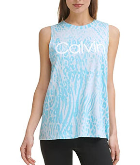 Calvin Klein Performance Women's Printed Sleeveless Top (Bleached Aqua, Size L)