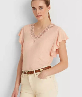 Lauren Ralph Lauren Linen-Blend Jersey Flutter-Sle Pale Pink Size XL MSRP $90