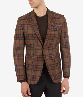 Tallia Men's Slim-Fit Brown Tartan Sport Coat Brown Size 40 Short MSRP $ 295