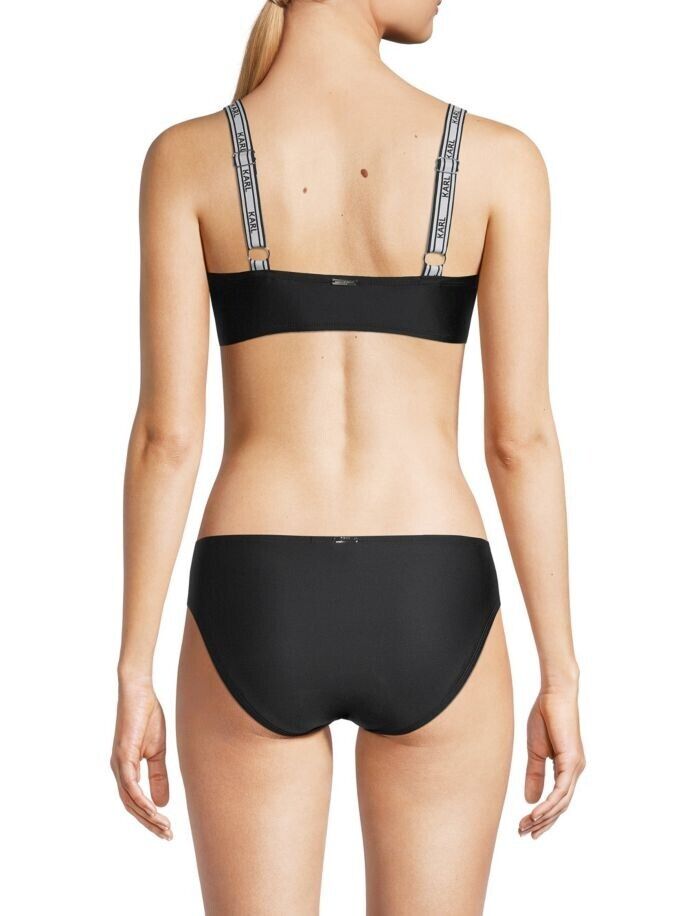 KARL LAGERFELD PARIS Logo Elastic Bandeau Bikini Top Black, Size M MSRP $68
