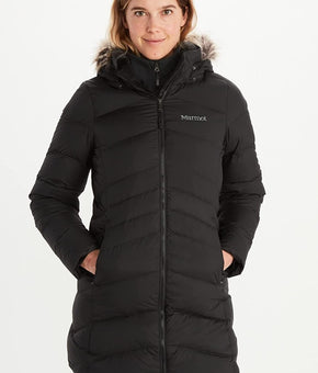 Marmot Women's Montreal Hooded Faux-Fur-Trim Coat Size XS Black MSRP $285