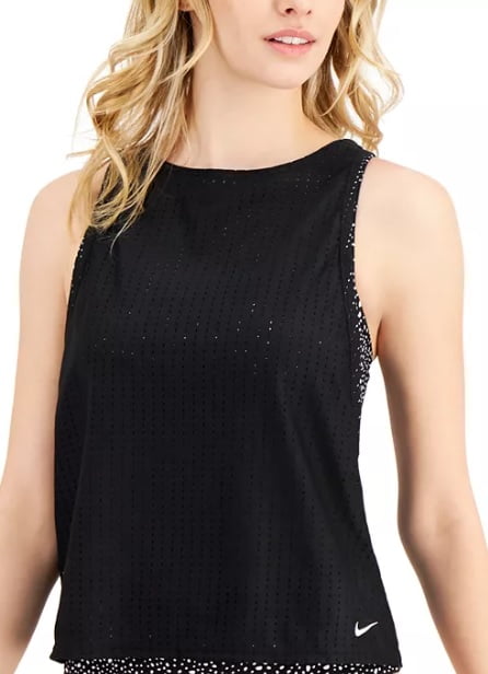 Nike Black, Water Dots Convertible Layered Tankini Swim Top, US Size L