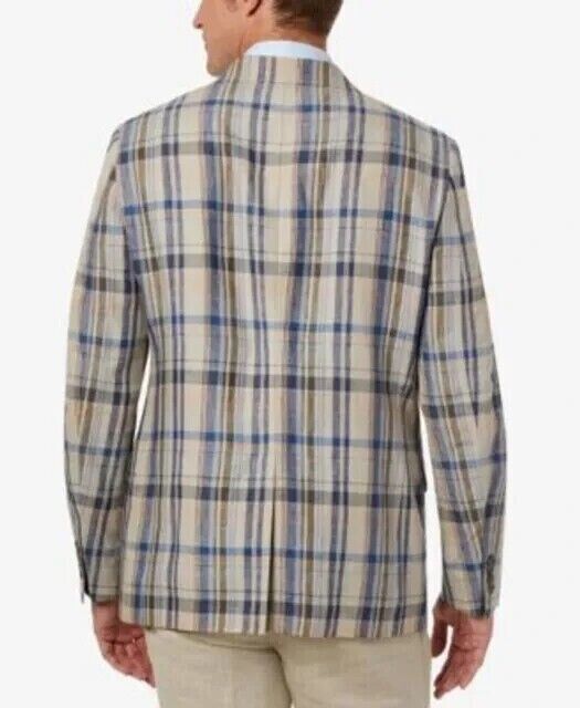 LAUREN RALPH LAUREN Ultraflex Stretch Linen Blazer Beige Blue Size 43R MSRP $295