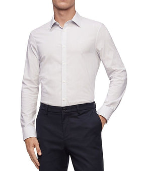 Calvin Klein Mens Stretch Dobby Stripe Button Shirt white blue Size L MSRP $70