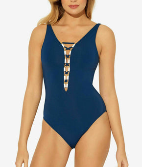 Bleu by Rod Beattie Lace Up One-Piece Swimsuit Womens Blue Size 4 MSRP $125