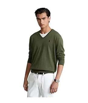 Polo Ralph Lauren Men's Cotton V-Neck Sweater Olive Green Size M MSRP $99
