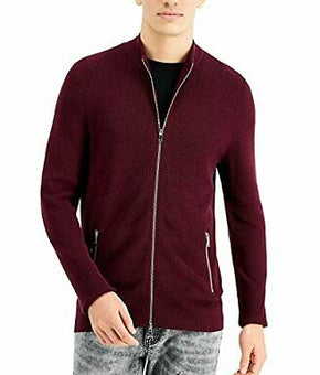 INC Mens Sweater Howie Zip-Pockets Knit Collar Full Zip wine Red Size S MSRP $70
