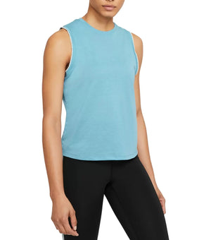 Nike Women's Crochet-Trimmed Yoga Tank Top Blue Size S MSRP $40