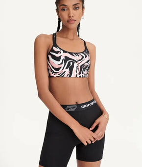DKNY SPORT Women's Marble-Print Sports Bra Black Pink Size XL MSRP $45