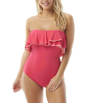 Coco Reef Contours Ruffled Swimsuit Womens Pink Size 16/40D MSRP $132