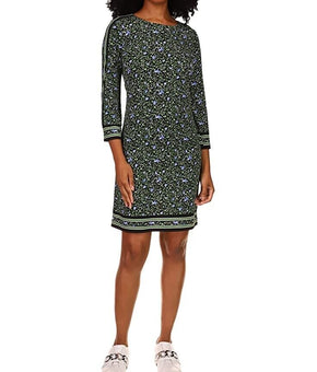 Michael Kors Petite Size A-Line Border Print Dress Green Size P/M MSRP $98