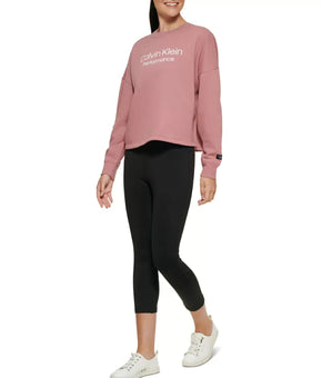 Calvin Klein Performance Women's Stacked Logo Cropped Sweatshirt Pink Size L $60