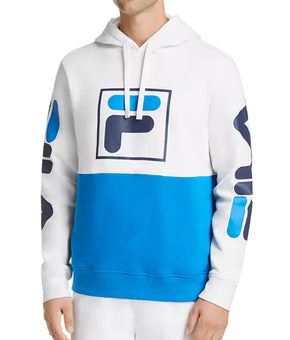 Fila Men's WHITE/BLUE Marzio Long Sleeve Fleece Hoodie, US Small