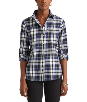 Lauren Ralph Lauren Straight Fit Cotton Button Twill Shirt Blue Size PL MSRP $90