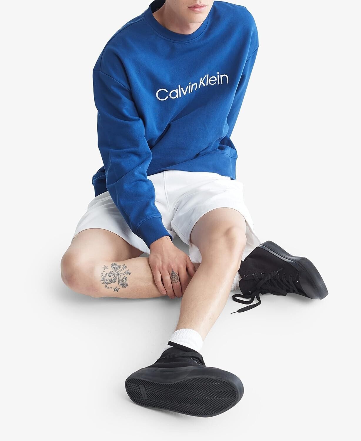 Calvin Klein Men's Relaxed Fit Logo French Terry Crewneck Sweatshirt Blue Size M