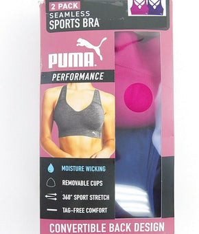 Puma Women's Seamless Performance Support Sports Bra 2-Pack purple navy Size S