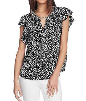 Vince camuto womens animal print ruffled blouse Women's black Size XS MSRP $79