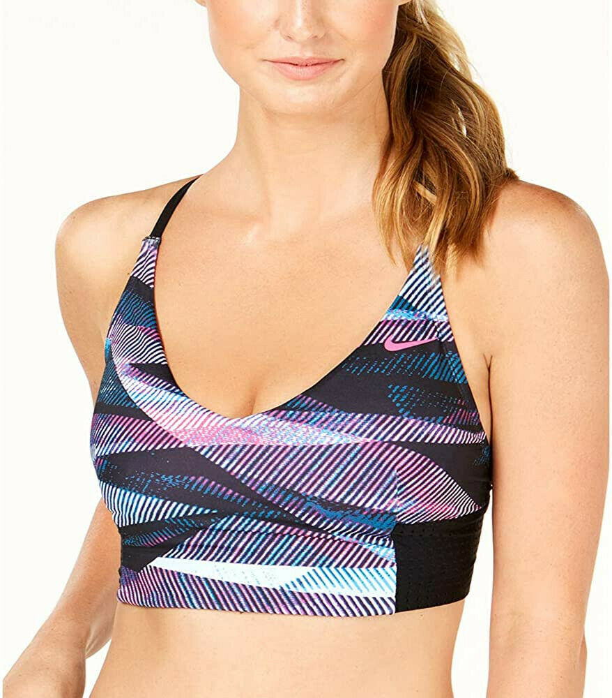 Nike womens Line Up Printed Cross-Back Long-Line Bikini Top black Size S