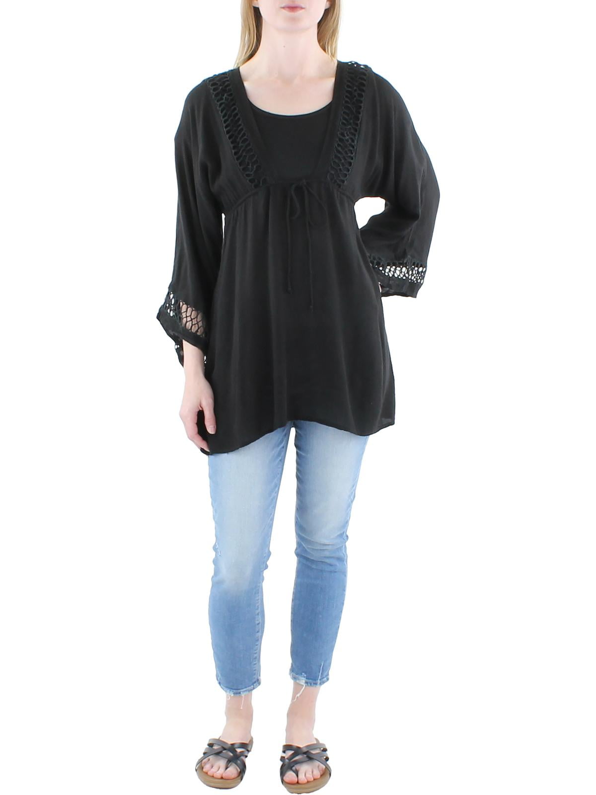 Raviya Womens Cotton Blend Lace Tunic Top Black, Size S