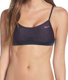 Nike Sport Women Mesh Cross-Back Bikini Top Neon Pink Black Size XS