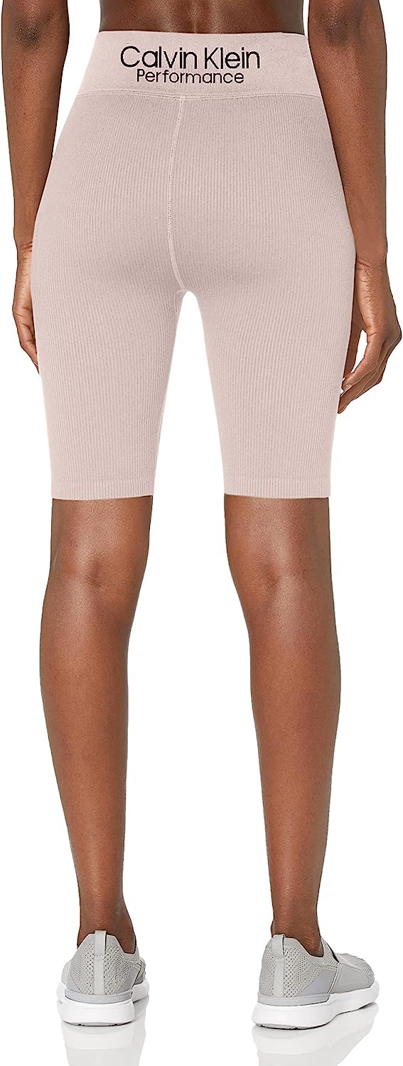 Calvin Klein Performance Women's Thick Rib High Waist Bike Short, Pink, Size L