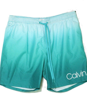 Calvin Klein Men's Quick-Dry Uv 50+Stripe 7" Swim Trunks Green Size 2XL MSRP $60