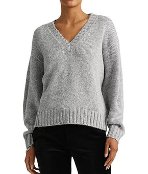 Lauren Ralph Lauren Metallic Silver V Neck Sweater Size L MSRP $125