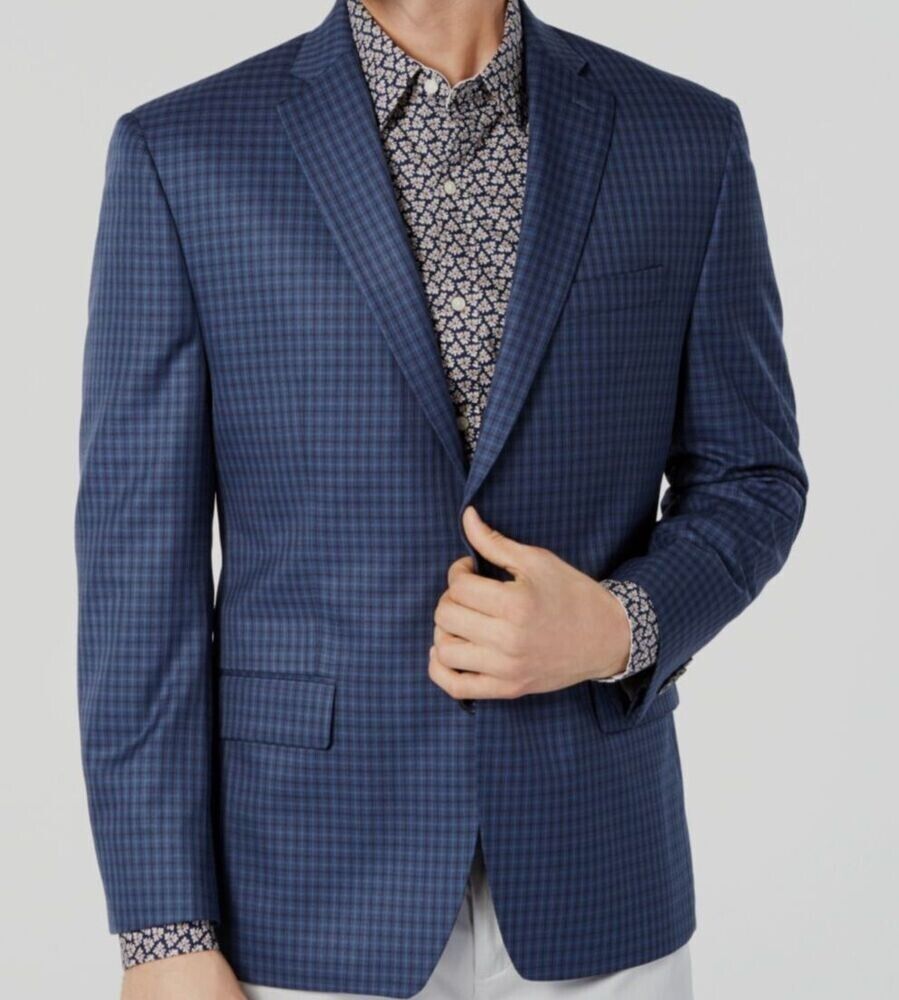 Michael Kors Mens ClassicFit Check Sport Coat Blue Size 42 REG MSRP $295